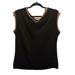 New $285 Annette Gortz Black Olive Sleeveless Stretch Sweater Size Large SIM5506